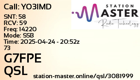 QSL Card for G7FPE QSO with YO3IMD