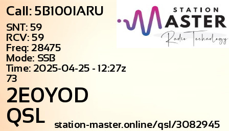 QSL Card for 2E0YOD QSO with 5B100IARU