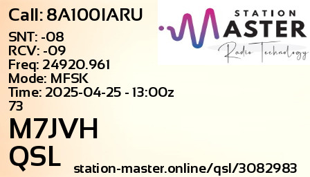 QSL Card for M7JVH QSO with 8A100IARU