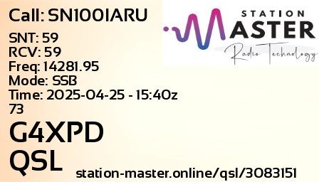 QSL Card for G4XPD QSO with SN100IARU