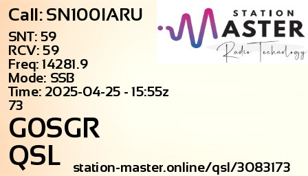 QSL Card for G0SGR QSO with SN100IARU