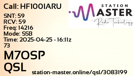 QSL Card for M7OSP QSO with HF100IARU
