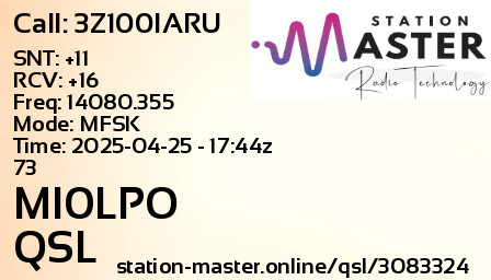 QSL Card for MI0LPO QSO with 3Z100IARU