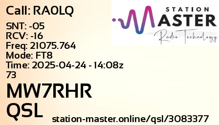 QSL Card for MW7RHR QSO with RA0LQ