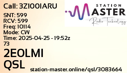 QSL Card for 2E0LMI QSO with 3Z100IARU