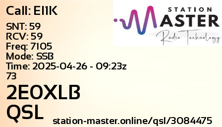 QSL Card for 2E0XLB QSO with EI1K