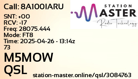 QSL Card for M5MOW QSO with 8A100IARU