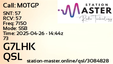 QSL Card for G7LHK QSO with M0TGP