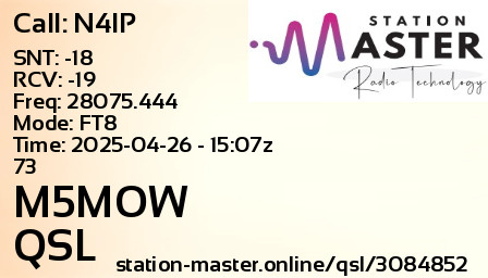 QSL Card for M5MOW QSO with N4IP