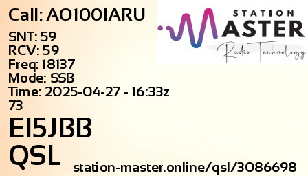QSL Card for EI5JBB QSO with AO100IARU