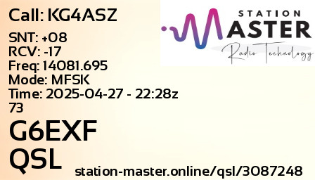 QSL Card for G6EXF QSO with KG4ASZ