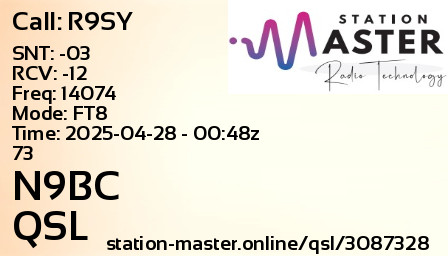 QSL Card for N9BC QSO with R9SY