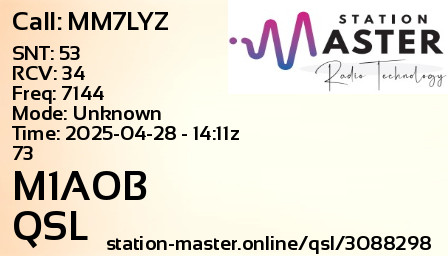QSL Card for M1AOB QSO with MM7LYZ