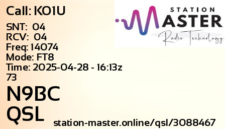 QSL Card for N9BC QSO with KO1U