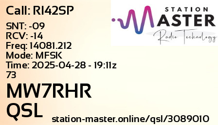 QSL Card for MW7RHR QSO with RI42SP