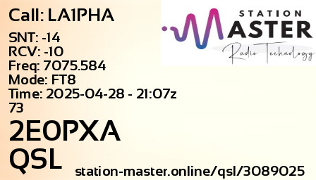 QSL Card for 2E0PXA QSO with LA1PHA