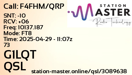 QSL Card for G1LQT QSO with F4FHM/QRP