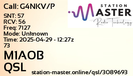 QSL Card for M1AOB QSO with G4NKV/P
