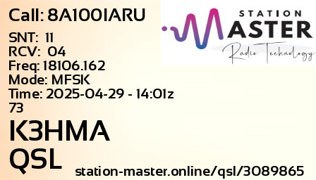 QSL Card for K3HMA QSO with 8A100IARU