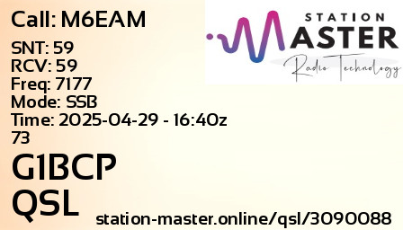 QSL Card for G1BCP QSO with M6EAM