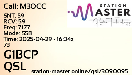QSL Card for G1BCP QSO with M3OCC