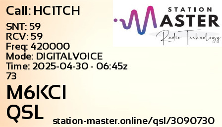 QSL Card for M6KCI QSO with HC1TCH