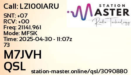 QSL Card for M7JVH QSO with LZ100IARU