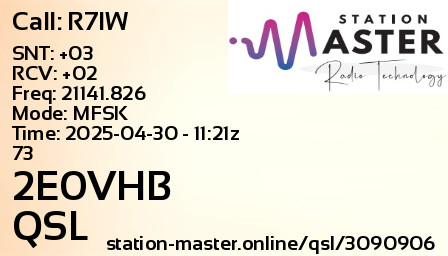 QSL Card for 2E0VHB QSO with R7IW