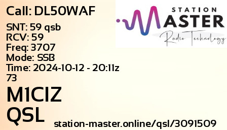 QSL Card for M1CIZ QSO with DL50WAF