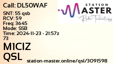 QSL Card for M1CIZ QSO with DL50WAF