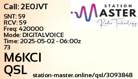 QSL Card for M6KCI QSO with 2E0JVT