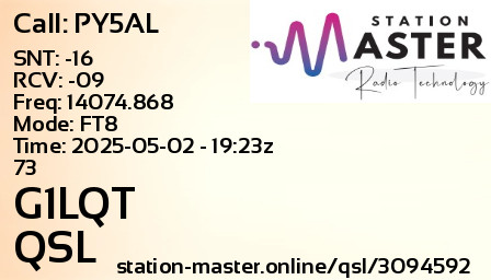 QSL Card for G1LQT QSO with PY5AL