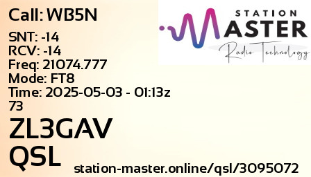 QSL Card for ZL3GAV QSO with WB5N