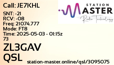 QSL Card for ZL3GAV QSO with JE7KHL