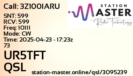 QSL Card for UR5TFT QSO with 3Z100IARU