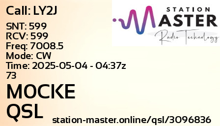QSL Card for M0CKE QSO with LY2J