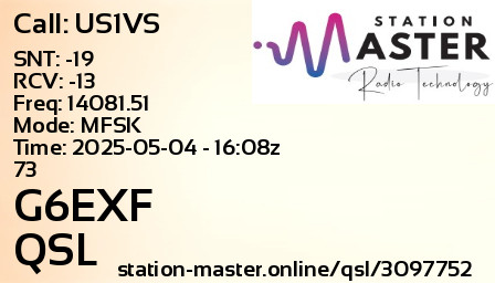 QSL Card for G6EXF QSO with US1VS
