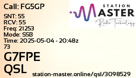 QSL Card for G7FPE QSO with FG5GP
