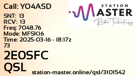 QSL Card for 2E0SFC QSO with YO4ASD