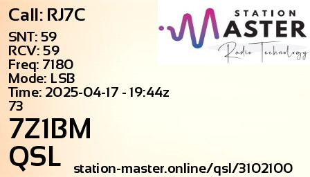 QSL Card for 7Z1BM QSO with RJ7C