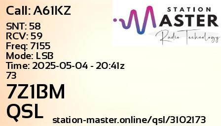 QSL Card for 7Z1BM QSO with A61KZ