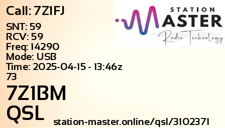 QSL Card for 7Z1BM QSO with 7Z1FJ
