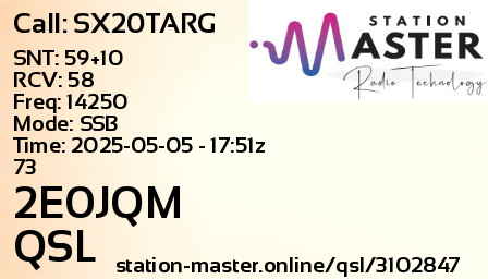 QSL Card for 2E0JQM QSO with SX20TARG