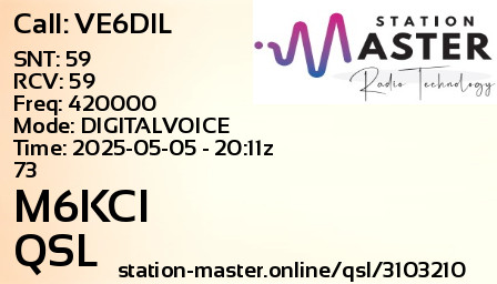 QSL Card for M6KCI QSO with VE6DIL