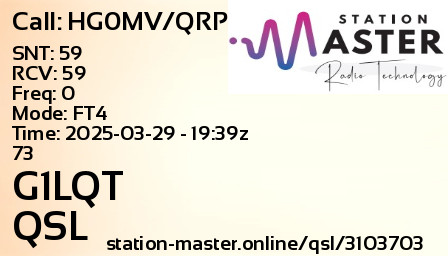 QSL Card for G1LQT QSO with HG0MV/QRP