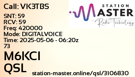 QSL Card for M6KCI QSO with VK3TBS