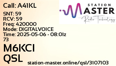 QSL Card for M6KCI QSO with A41KL