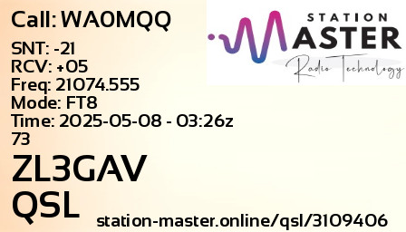 QSL Card for ZL3GAV QSO with WA0MQQ