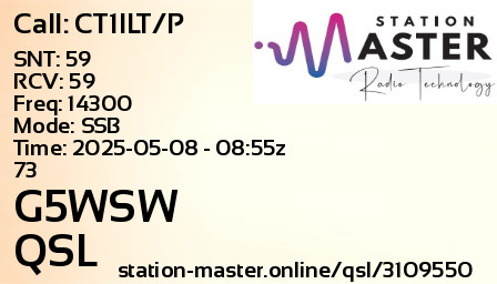 QSL Card for G5WSW QSO with CT1ILT/P