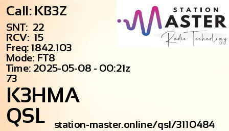 QSL Card for K3HMA QSO with KB3Z